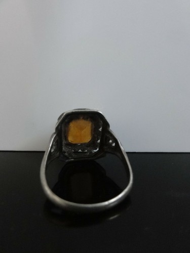 Antique Orange Stone Paste or Amber 835 Silver Scrolls Ring - Picture 7 of 9