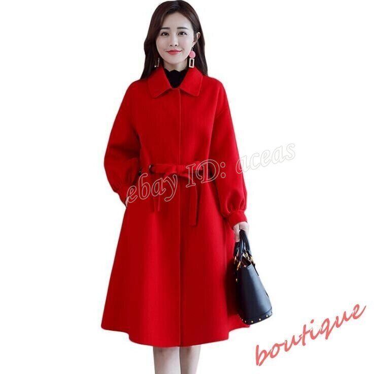 ALTRA Women's Winter Cashmere Blend Trench Coat A line Puff Sleeve Long Overcoat Parka