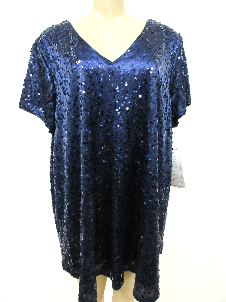 sequin tunic dress plus size Anna-Kaci Womens Plus Size Short Sleeve Sequin Dresses V Neck T Shirt Shift Sparkle Dress