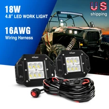 Nilight Led Light Bar for Truck 2PCS 18W Flood Flush Lights + Wiring Harness Kit