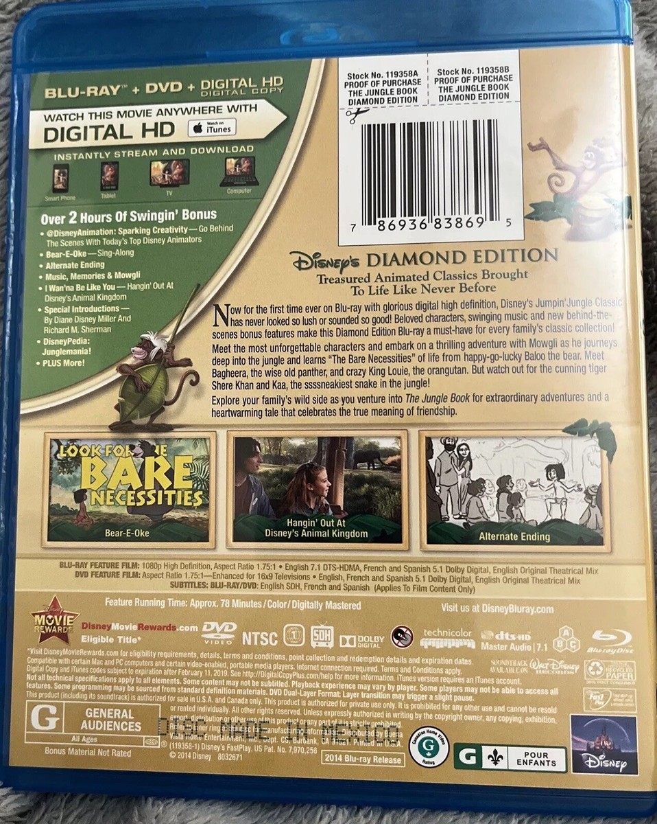 Disney's The Jungle Book (Diamond Edition) Bluray + DVD. LIKE NEW