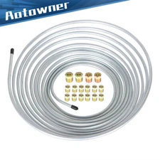 1/4 OD 25ft Coil Roll & 16 Tube Nut Fittings Brake Line Tubing Kit Zinc Steel