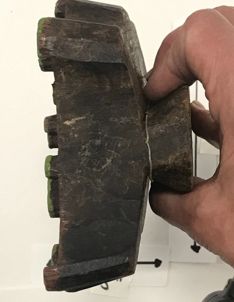 Antiguo bloque de madera tallado a mano 5x6" India para imprimir tela textil sari papel arte Foto 4 de 4