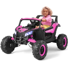 JOYLDIAS Pink 12V Kids 4WD Ride On Car Truck Electric Off-Road UTV 3Speed,Remote