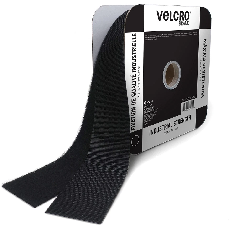VELCRO® 2" Wide Self Adhesive Hook and Loop Strip Black Heavy Duty Brand