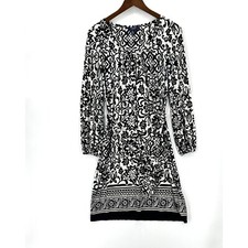 Chaps Shift Dress Womens White & Black Long Sleeve Round Neck Size Small