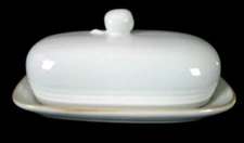International China Company 1/4 Pound Butter Dish White With Beige Trim