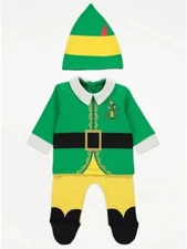 Baby Buddy Elf Movie Christmas Outfit Green Top Treasures And Hat Set 0-3 Months