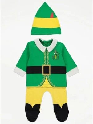 GEORGE Baby Buddy Elf Film Weihnachtsoutfit grünes Oberteil Schätze und Hut Set 0-3 Monate
