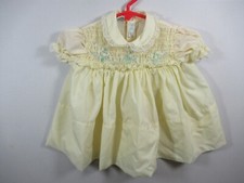 Vtg 70s Cherub Smocked Dress Girls 12 Mos Yellow Short Sleeve Lace Trim