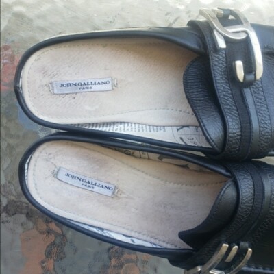 John Galliano Paris Men Sz 11.5 JG logo black leather Slip