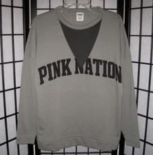 NWT VICTORIA'S SECRET PINK NATION XS GREEN BLACK MESH CAMPUS CREW SWEATSHIRT