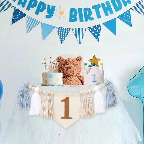 Baby Boy First Birthday Party Decorations Blue High Chair Banner 1st Birthday... - Picture 6 of 8