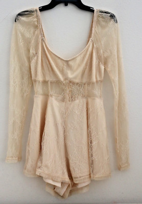 Glamorous x Urban Outfitters Women's Sz 6 Ivory Semi-Sheer Lace L/S Romper $80