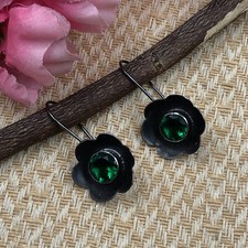 Rare Emerald Gemstone Drop/Dangle Green Earrings 925 Sterling Silver Jewelry