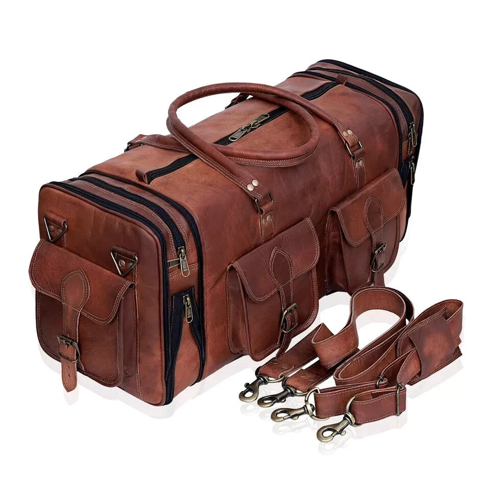 Leather Duffle Bags For Men Vintage Travel Luggage Carry On Duffel 30in