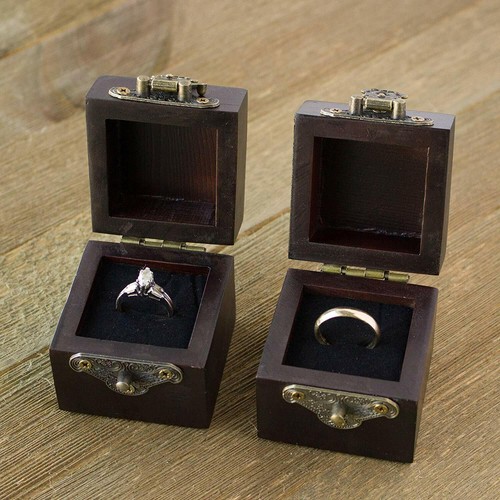 2pc Wood Ring Boxes for Wedding Ceremony Elegant Boho Vintage Ring Bearer Boxes - Picture 2 of 7
