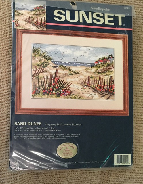 Dimensions Sunset Needlepoint Kit Sand Dunes Beach Seagulls 12125 1996