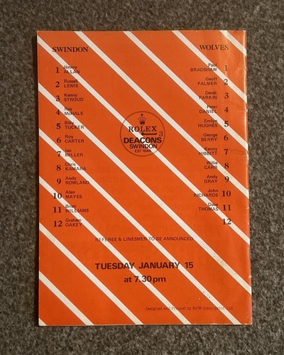 Swindon Town vs Wolves League Cup Semi Final Programme, 15/1/1980, VGC - 第 2/2 張圖片
