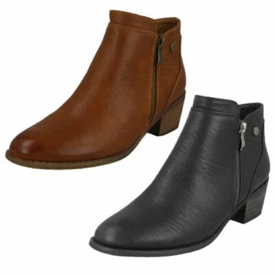 Damen Spot On Reißverschluss Stiefeletten