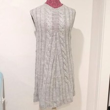 AQE Fashion Gray Cable-Knit Wool-Blend Sleeveless Tunic for Women, Size Large