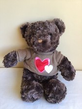 Valentines Day Furry Dark Brown Teddy Bear Heart Sweater Plush Stuffed Toy 17"H