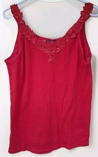 Vintage Karen Kane Camisole Tank Cotton Lace Trim Red One Size Made In USA