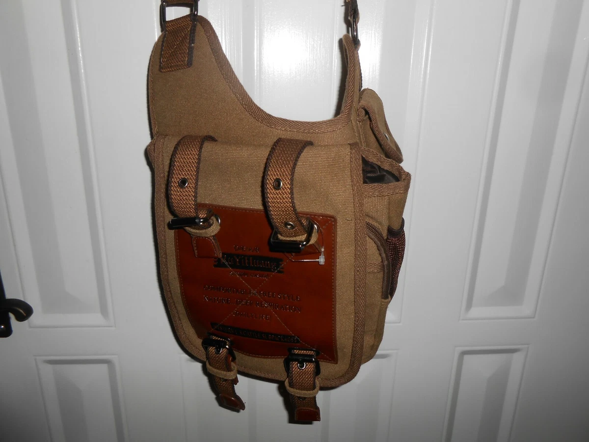 Ru YiHuang Canvas Brown Crossbody Purse Handbag Messenger Bag