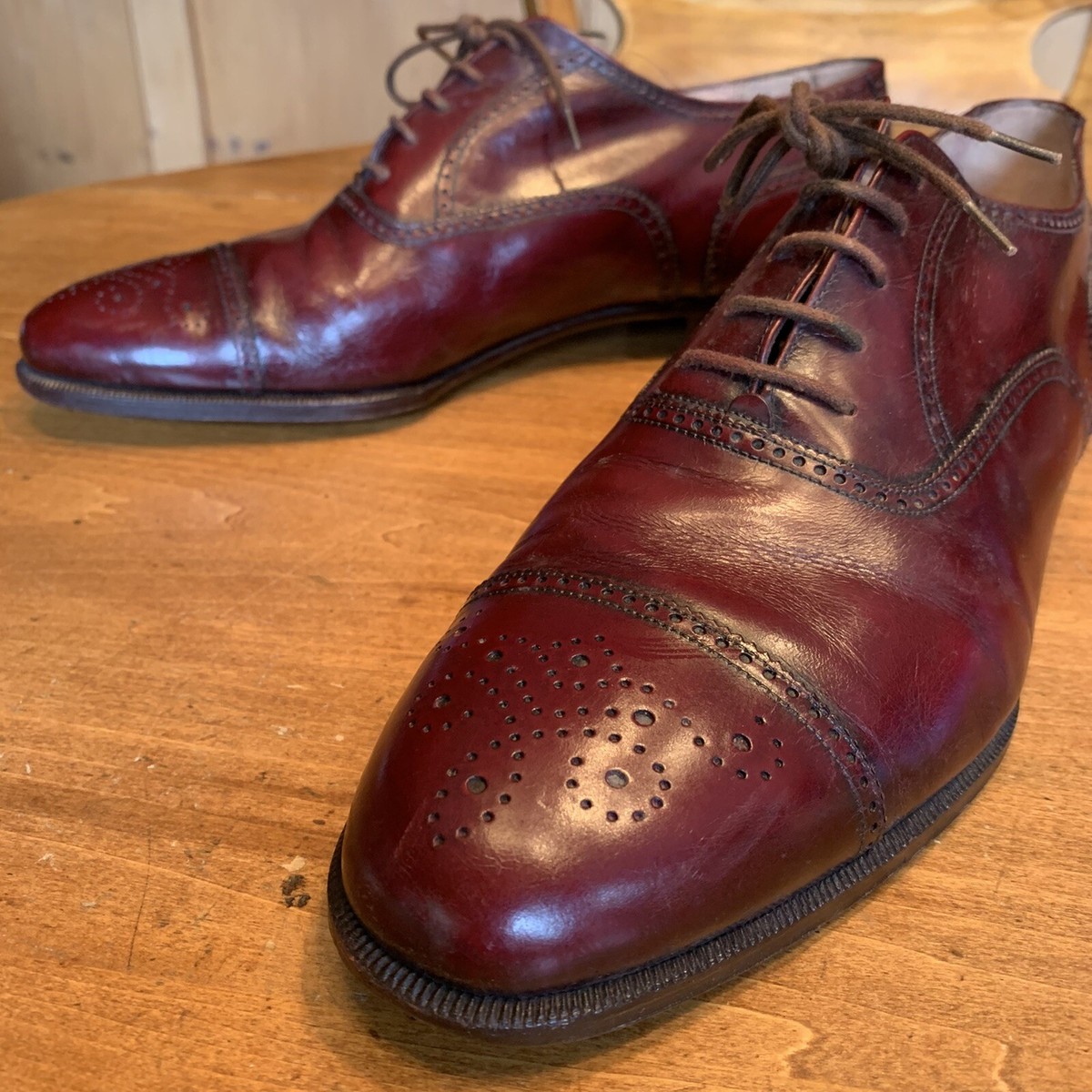 Salvatore Ferragamo Men\'s Burgundy Leather Cap-Toe Oxfords Tramezza Oxford with toe cap - Men | Ferragamo main image 2