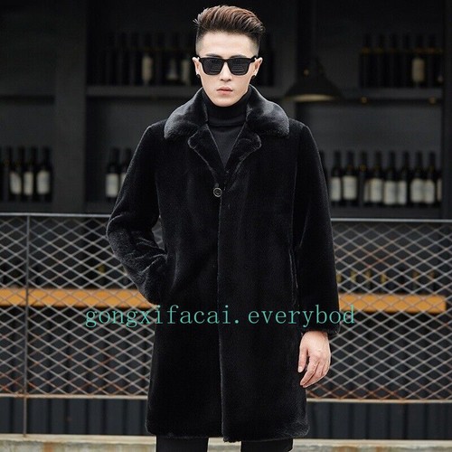 Mink Fur Coat Men's Mid Long Mink Velvet Hooded Whole Mink Fur Large Size Jacket - Picture 8 of 17