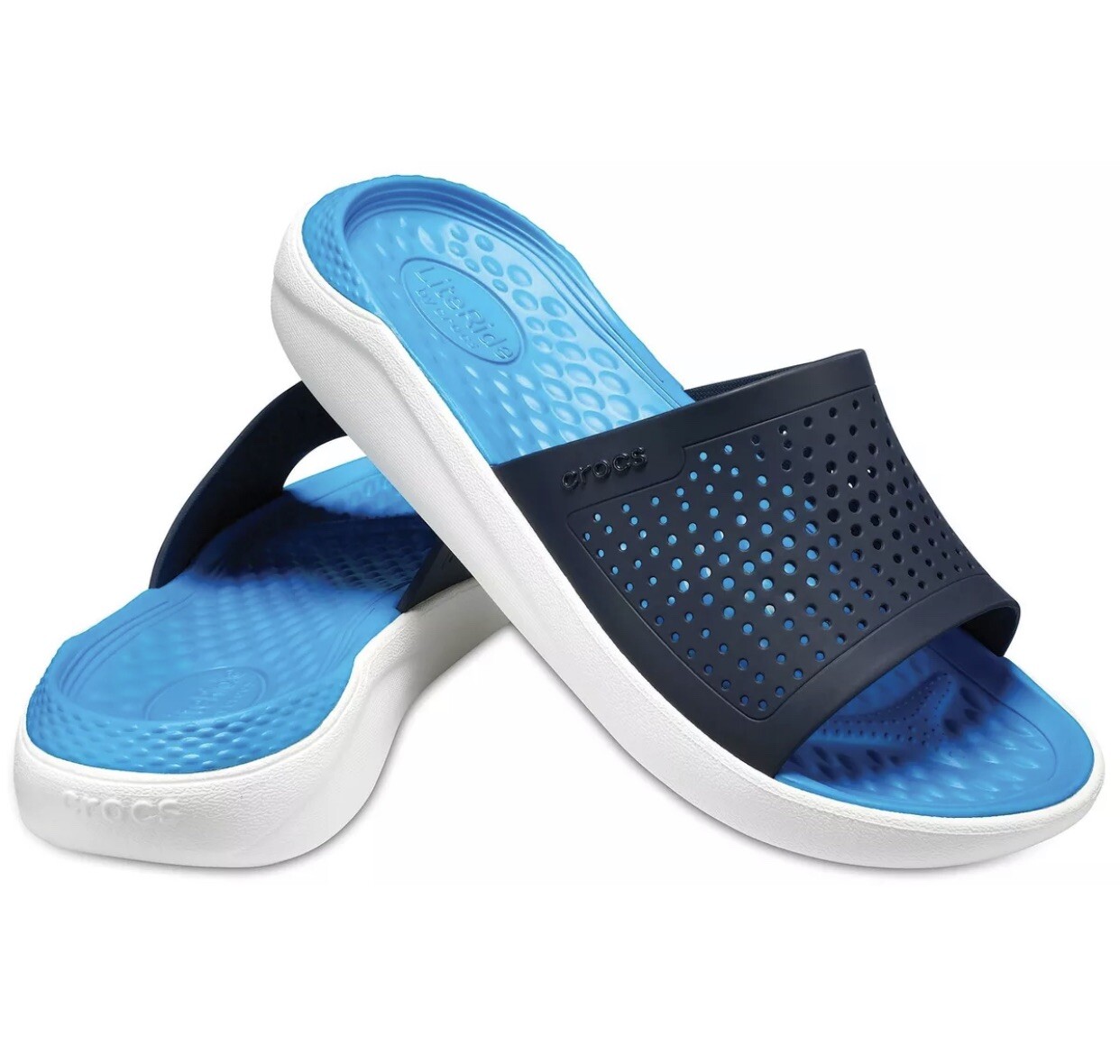 Slippers Crocs Blue And White Mens Sz 12-image