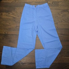 Love Tree Women Linen Blend Pants Size M Blue Wide Leg High Rise Pleated Trouser