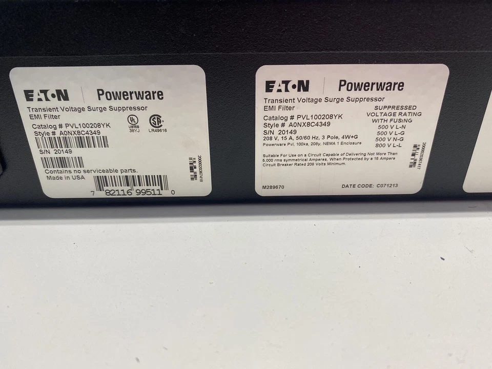 Eaton Powerware PVL Transient Voltage Surge Supressor PVL100208YK NEW TakeOUT - Image 2 of 4
