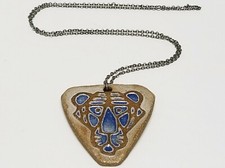 Vintage 1970's Handcrafted Glazed Sand Pottery TIGER Cat Pendant Necklace