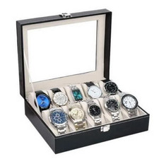 Watch Box 10 Slot PU Leather Watch Storage Case Organizer Black