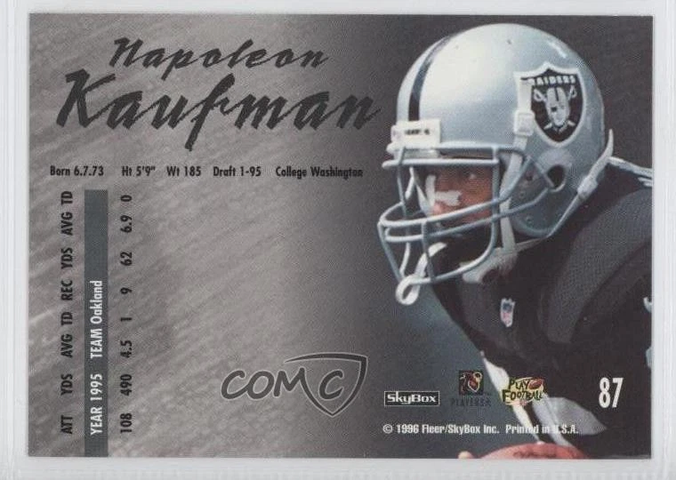 1996 Skybox Impact Rookies All-Time Impact Rookie Napoleon Kaufman #87 - Image 2 of 2