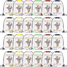 24 Pcs Jesus Loves You Drawstring Backpack Gift Bags Bulk Operation Christmas...