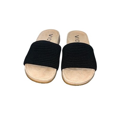 Vionic Evie Knit Slide Sandals Black Textured Strap Comfort Orthotic Womens 10