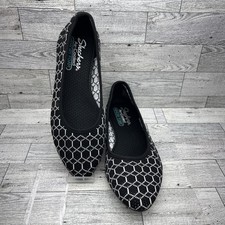 Skechers Cleo Knit Ballet Flats Pointy Toe Black White Memory Foam Women Size 8