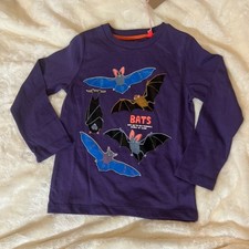 Mini Boden Halloween Long Sleeve Shirt Bats Purple Glow in the Dark 4-5 Years