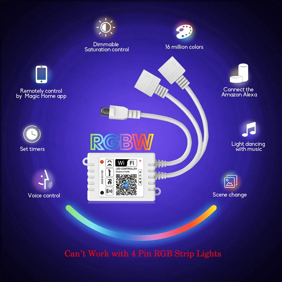 Smart WiFi RGBW LED Controller 2-Output 5 Pin with 24-Key Remote,Compatible w... - Image 2 of 4