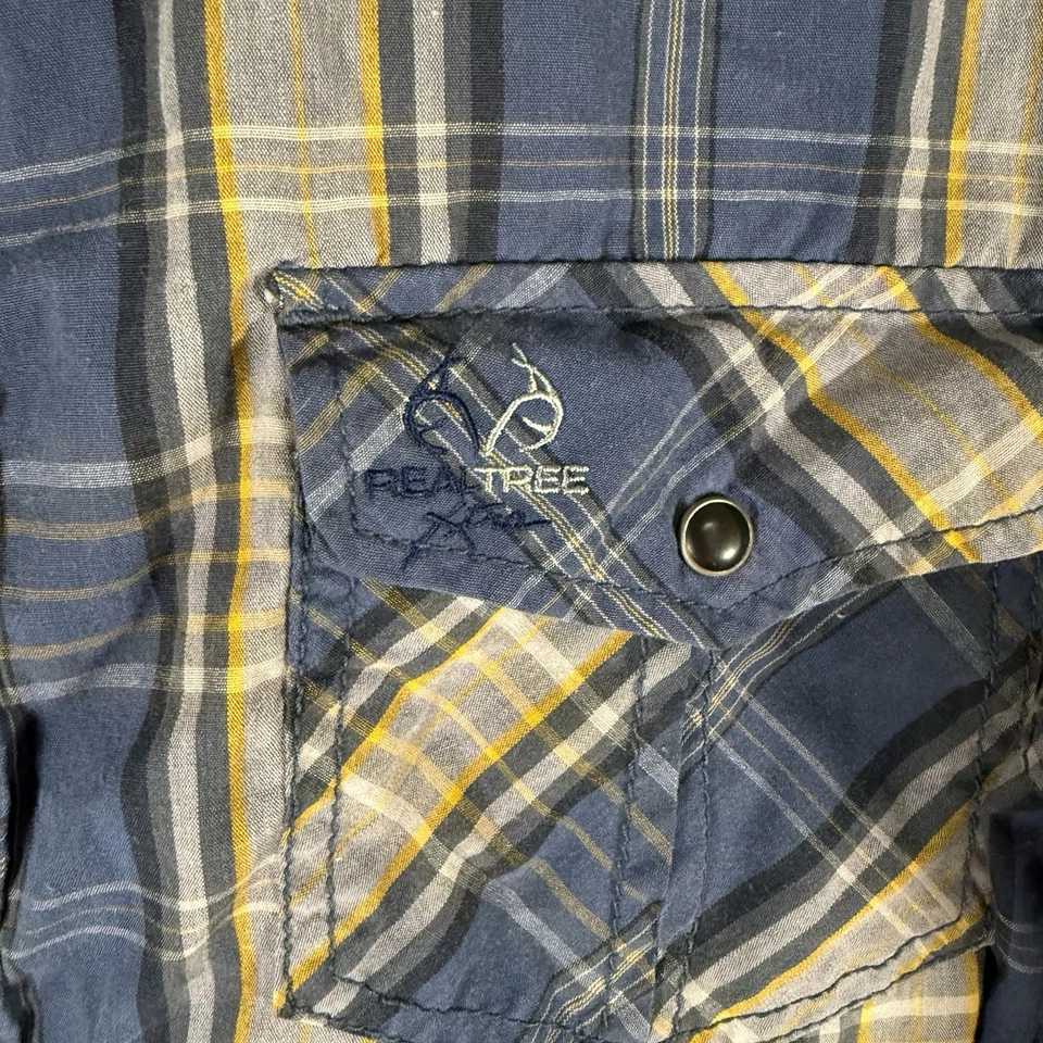 Camisa Realtree Pearl Snap Para Hombre XL Azul Amarillo A Cuadros Manga Larga Mezcla de Algodón Foto 4 de 4
