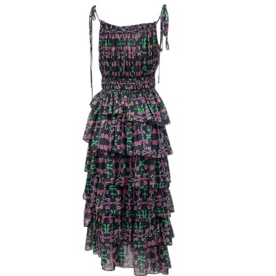 Devotion Twins Dress Maxi Interest Ruffle Tiered in Vera Dis SZ S GORGEOUS 