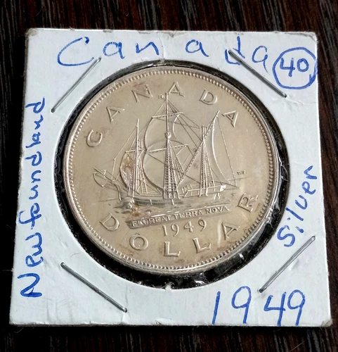 🔥Canada 1949 1 Dollar Silver Newfoundland Ship EF/AU Georgivs VI Dei gratia Rex
