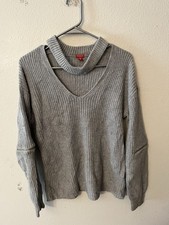 Guess Blue Open V-Neck Sweater Sz Medium Blue Sleeve Zips