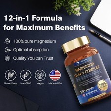 Magnesium 12 in 1 Complex 700mg - Glycinate Citrate Malate Taurate Daily Support