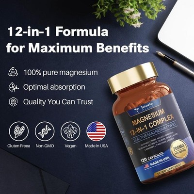 Magnesium 12 in 1 Complex 700mg - Glycinate Citrate Malate Taurate Support Daily