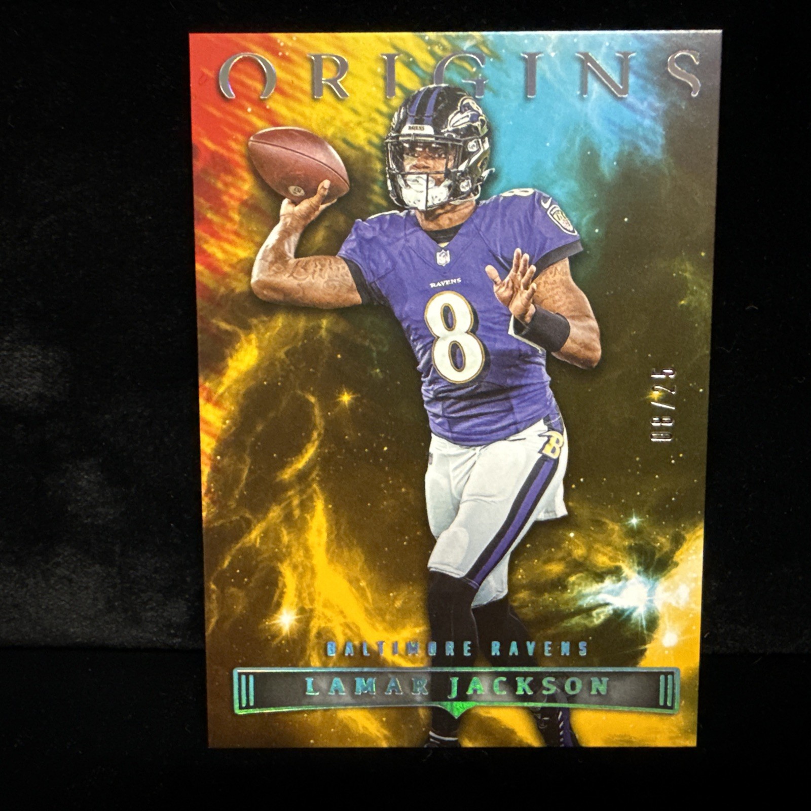 2022 Panini Origins Lamar Jackson Jersey # Match 8/25 Baltimore Ravens Fm 7