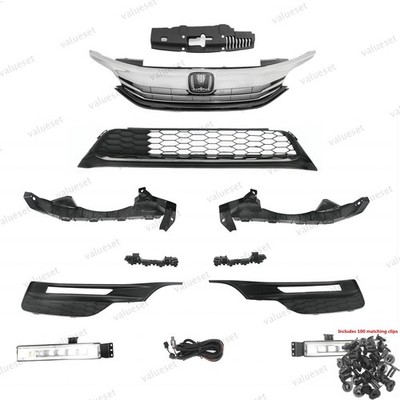 11PC For Honda Accord 2016 2017 Bumper LED Fog Light Kit & Grille Radiator Cover