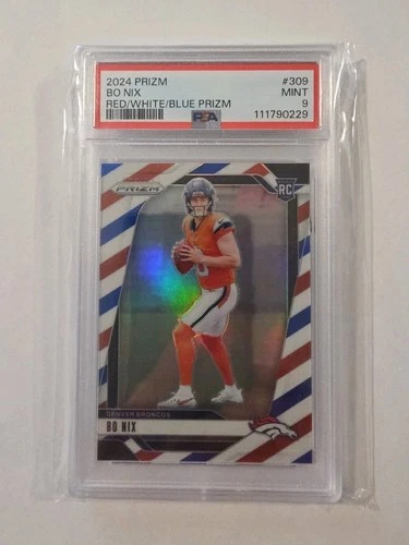 2024 Panini Prizm Rookie Bo Nix #309 Red White Blue Prizm (RC) PSA 9